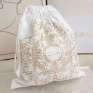 DIOR White & Gold Holiday Drawstring Bag